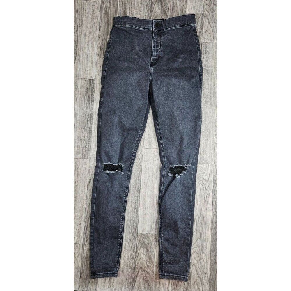 (3/$35) Top Shop Womens Size 28 Joni Distressed Skinny Black Grey Denim Jeans